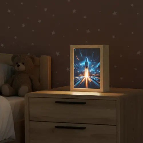 Raket - Ruimte - Blauw - Licht Light Box met kabel klein -sfeer1_kind