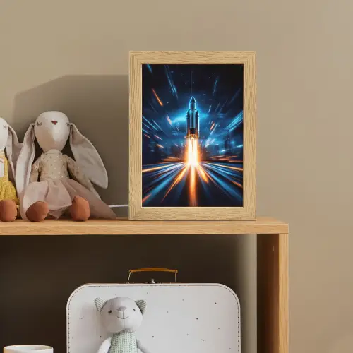 Raket - Ruimte - Blauw - Licht Light Box met kabel klein -sfeer2_kind