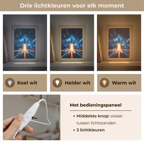 Raket - Ruimte - Blauw - Licht Light Box met kabel klein -USP_lichtkleurNL