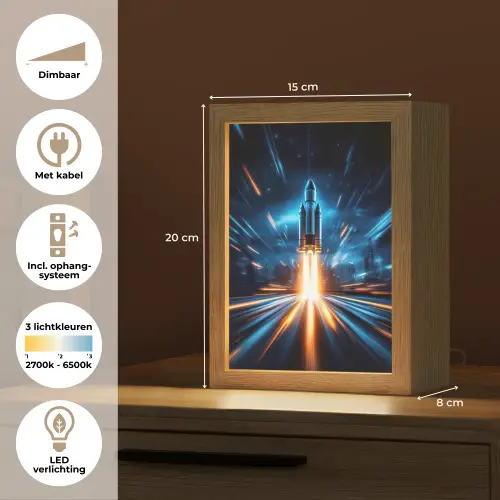 Raket - Ruimte - Blauw - Licht Light Box met kabel klein -USP_NL