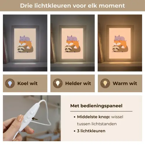 Luiaard - Vos - Kat - Slaperig Light Box met kabel klein -USP_lichtkleurNL