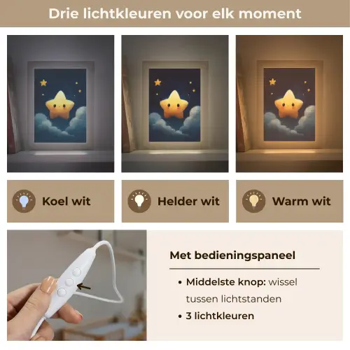 Ster - Gezichtje - Nacht - Wolken Light Box met kabel klein -USP_lichtkleurNL