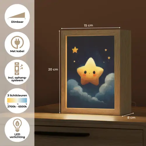 Ster - Gezichtje - Nacht - Wolken Light Box met kabel klein -USP_NL