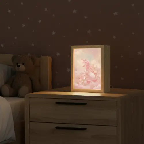 Eenhoorn - Wolken - Roze Light Box met kabel klein -sfeer1_kind