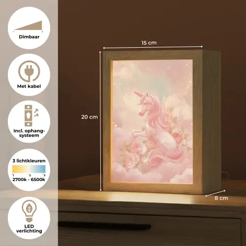 Eenhoorn - Wolken - Roze Light Box met kabel klein -USP_NL
