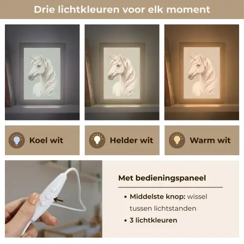 Eenhoorn - Wit - Getekend Light Box met kabel klein -USP_lichtkleurNL