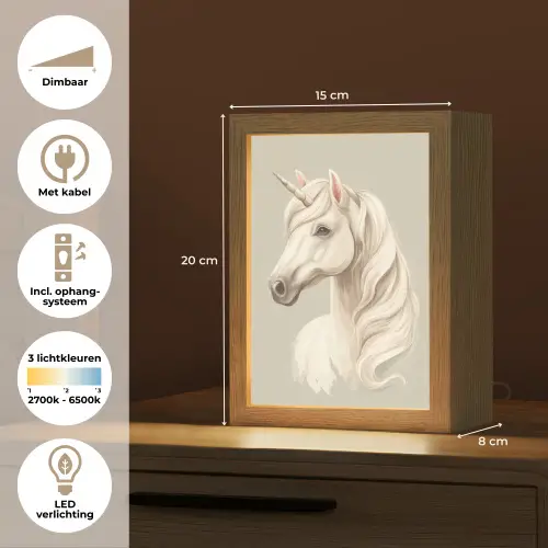 Eenhoorn - Wit - Getekend Light Box met kabel klein -USP_NL