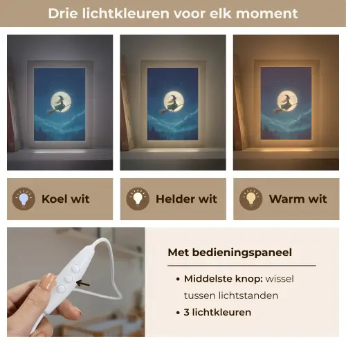 Heks - Volle maan - Sterrenhemel Light Box met kabel klein -USP_lichtkleurNL
