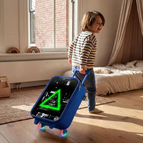 Felgroene driehoek Kinderkoffer - Blauw klein -sfeer1