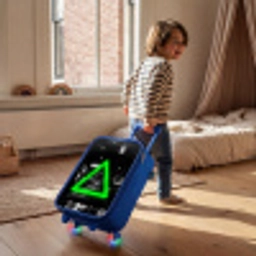 Felgroene driehoek Kinderkoffer - Blauw klein -sfeer1