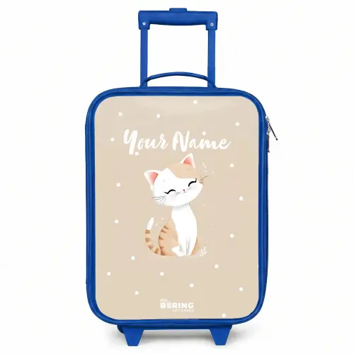 Kat omringd door beige stippen Kinderkoffer - Blauw klein -3d
