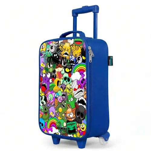 Chaotisch kleurrijk monster patroon Kinderkoffer - Blauw klein -productfoto_schuin