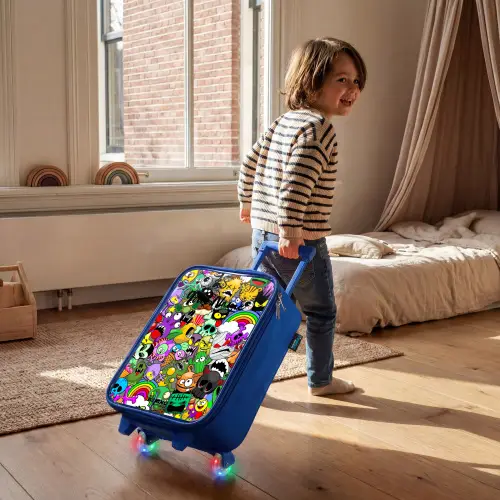 Chaotisch kleurrijk monster patroon Kinderkoffer - Blauw klein -sfeer1