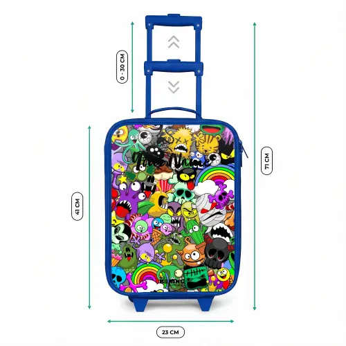 Chaotisch kleurrijk monster patroon Kinderkoffer - Blauw klein -productfoto_formaten