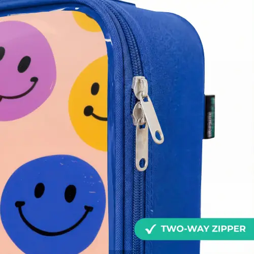 Vrolijk Smiley-patroon Kinderkoffer - Blauw klein -rits_EN