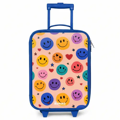 Vrolijk Smiley-patroon Kinderkoffer - Blauw klein -3d