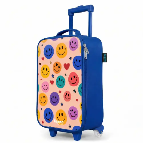 Vrolijk Smiley-patroon Kinderkoffer - Blauw klein -productfoto_schuin