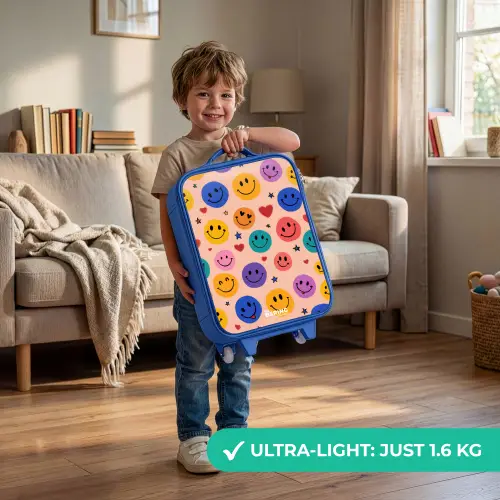 Vrolijk Smiley-patroon Kinderkoffer - Blauw klein -sfeer2_EN