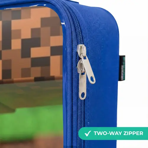 Close-up met pixelachtige blokken Kinderkoffer - Blauw klein -rits_EN