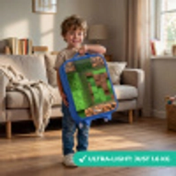 Close-up met pixelachtige blokken Kinderkoffer - Blauw klein -sfeer2_EN