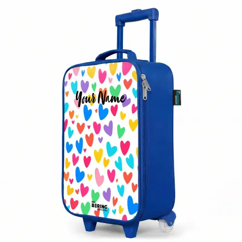 Gekleurde hartjes Kinderkoffer - Blauw klein -productfoto_schuin