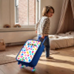 Gekleurde hartjes Kinderkoffer - Blauw klein -sfeer1