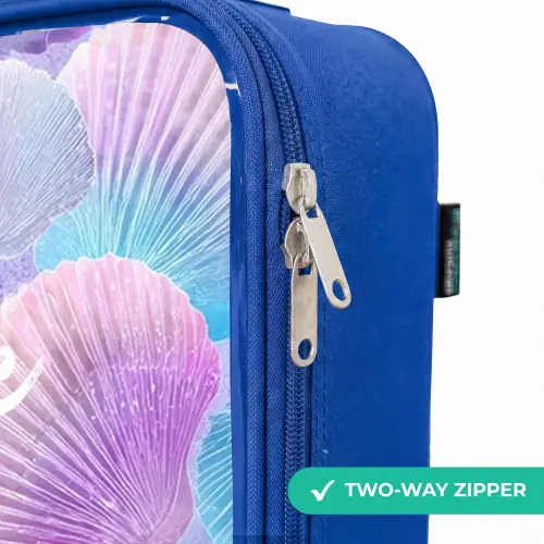Gekleurde schelpen op een paarse achtergrond Kinderkoffer - Blauw klein -rits_EN