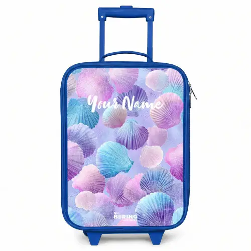 Gekleurde schelpen op een paarse achtergrond Kinderkoffer - Blauw klein -3d