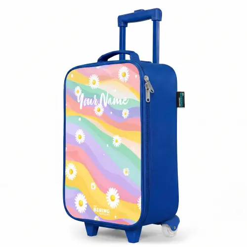 Madeliefjes op regenboogachtergrond Kinderkoffer - Blauw klein -productfoto_schuin