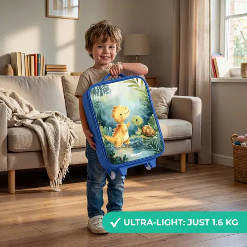 Dino - Schildpad - Jungle Kinderkoffer - Blauw klein -sfeer2_EN
