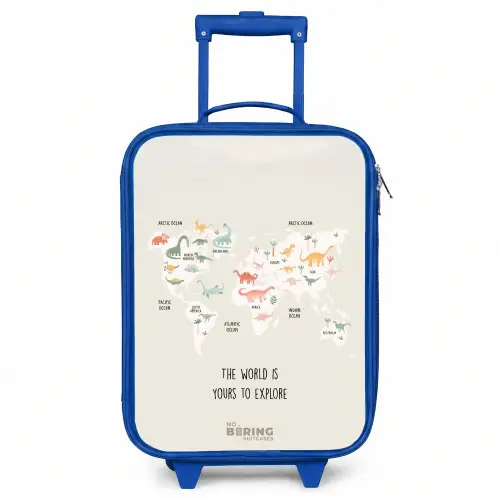 Dino wereldkaart Kinderkoffer - Blauw klein -3d