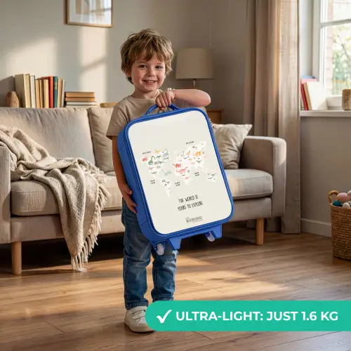 Dino wereldkaart Kinderkoffer - Blauw klein -sfeer2_EN