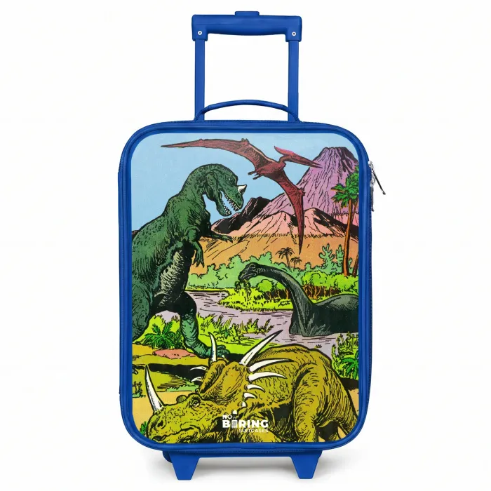 Dino's bij een vulkaan Kinderkoffer - Blauw klein -3d