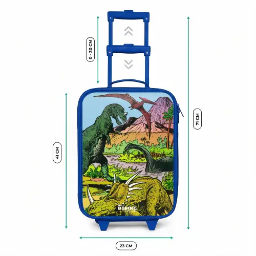 Dino's bij een vulkaan Kinderkoffer - Blauw klein -productfoto_formaten