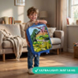 Dino's bij een vulkaan Kinderkoffer - Blauw klein -sfeer2_EN