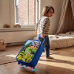 Dino's bij een vulkaan Kinderkoffer - Blauw klein -sfeer1