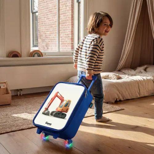 Graafmachine - Getekend - Oranje Kinderkoffer - Blauw klein -sfeer1