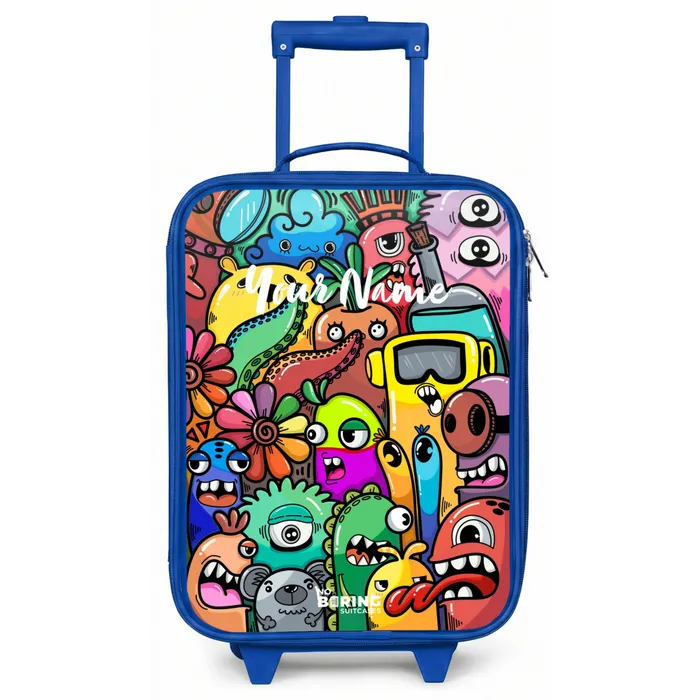Expressief en druk patroon met monsters Kinderkoffer - Blauw klein -zz3dotto