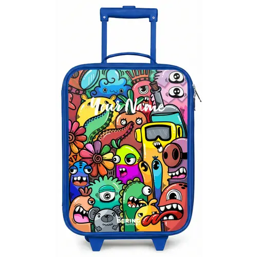 Expressief en druk patroon met monsters Kinderkoffer - Blauw klein -zz3dotto