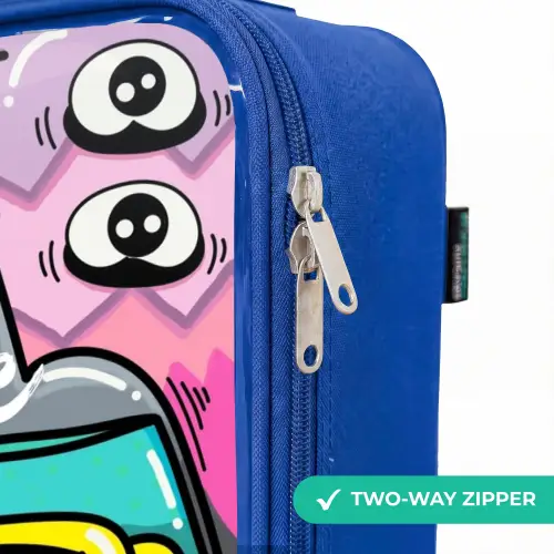 Expressief en druk patroon met monsters Kinderkoffer - Blauw klein -rits_EN