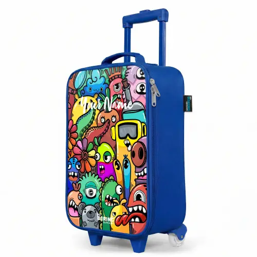 Expressief en druk patroon met monsters Kinderkoffer - Blauw klein -productfoto_schuin