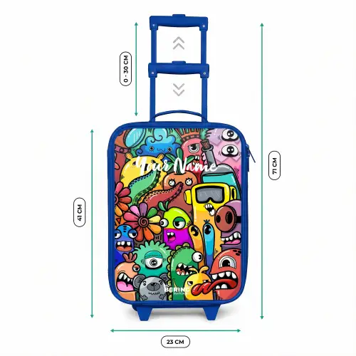 Expressief en druk patroon met monsters Kinderkoffer - Blauw klein -productfoto_formaten