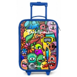 Expressief en druk patroon met monsters Kinderkoffer - Blauw klein -zz3dotto