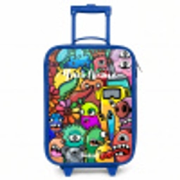 Expressief en druk patroon met monsters Kinderkoffer - Blauw klein -3d