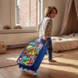 Expressief en druk patroon met monsters Kinderkoffer - Blauw klein -sfeer1