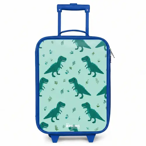 Vriendelijke T. rex tussen sporen Kinderkoffer - Blauw klein -3d