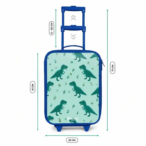 Vriendelijke T. rex tussen sporen Kinderkoffer - Blauw klein -productfoto_formaten