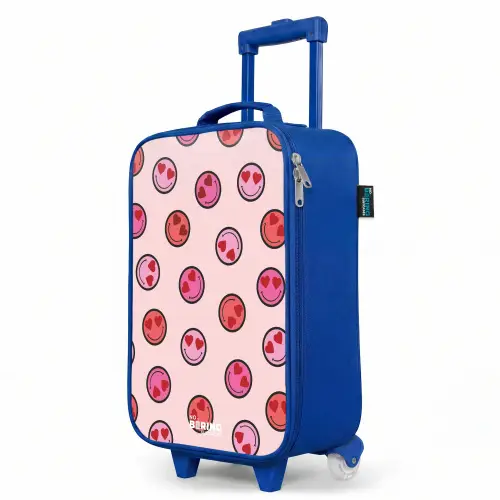 Hartje - Smiley - Patroon Kinderkoffer - Blauw klein -productfoto_schuin