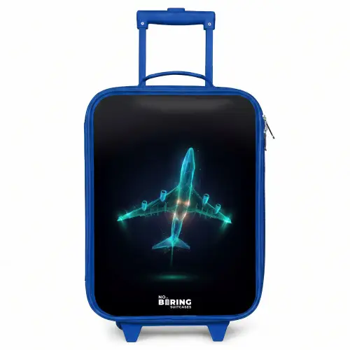 Lichtgevend vliegtuig Kinderkoffer - Blauw klein -3d