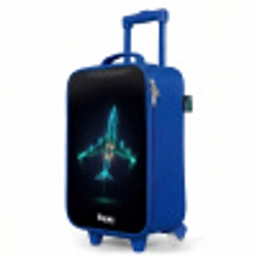 Lichtgevend vliegtuig Kinderkoffer - Blauw klein -productfoto_schuin